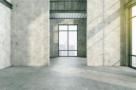 Exhibition Hall Room With Blank Concrete Walls Stock Illustration