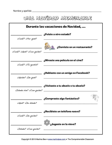 Learn about our new blogger through his introduction and practice yourself. Christmas vacation communicative activity in Spanish for the first day back from break in ...