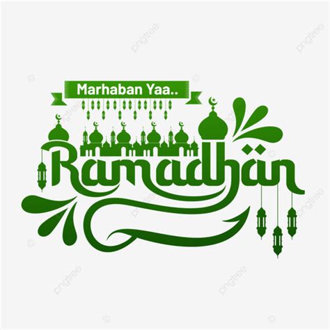Greeting Text Of Marhaban Ya Ramadhan With Mosque Lettering Design