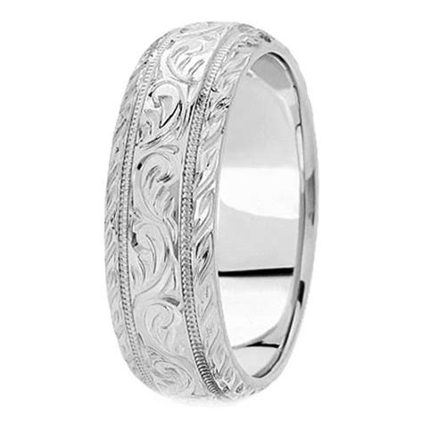 10 nesting band wedding rings to match your engagement ring. White Gold 7 mm Men's Milligrained Engraved Wedding Band ...