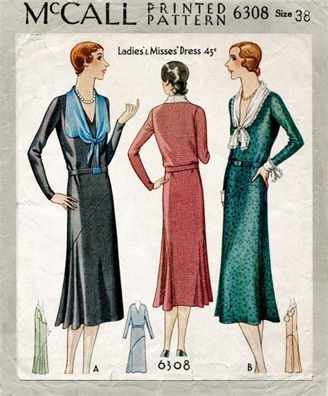 Vintage Sewing Pattern Reproduction 30s 1930s Day Dress Tie Etsy