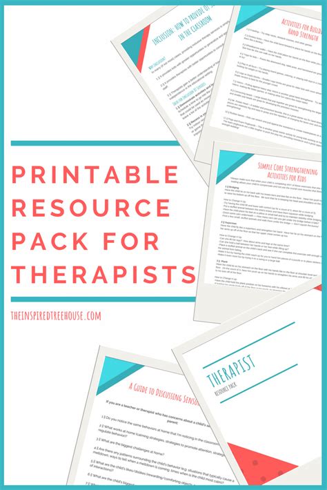 Printable Resource Pack For Therapists The Inspired Treehouse