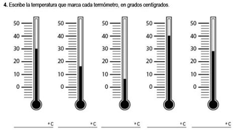 Escribe La Temperatura Que Marca Cada Termómetro En Grados Centígrados