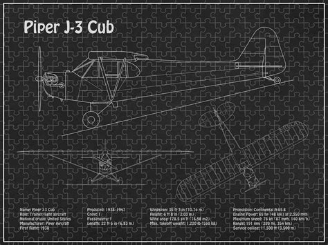 Piper J 3 Cub Airplane Blueprint Drawing Plans Schematics Pd Jigsaw