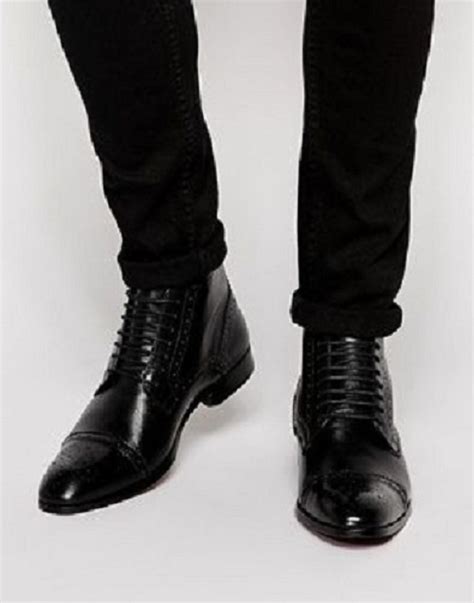 Handmade Men Black Brogue Oxford Lace Up Ankle Boots Men Black Leather