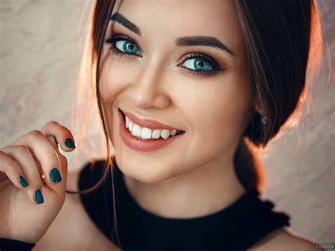 Download Blue Eyes Smile Woman Face Hd Wallpaper By Evgeny Freyer