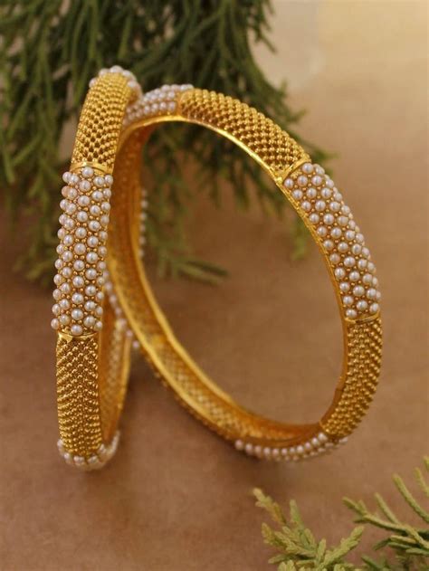 Avismaya Gold Plated Premium Quality Bangles With White Color Pearls