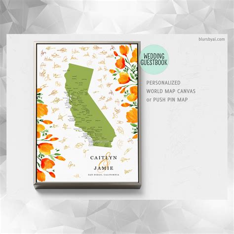 Unique Wedding Guestbook Custom Map Of California With Cities And