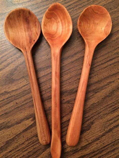 Hand Carved Cherry Wood Spoons Rubbed With Flaxseed Oil Carved By