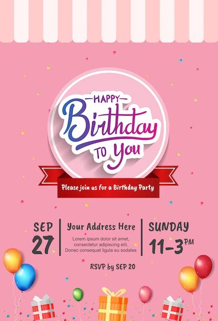 Happy Birthday Invitation Card Premium Vector
