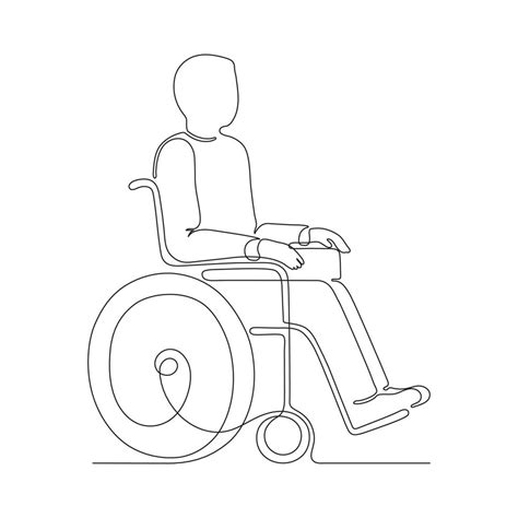 Disabled Person On Wheelchair Outline Continuous One Art Line Drawing