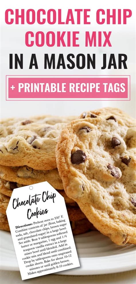 Chocolate Chip Cookie Mix In A Jar With Free Printable Recipe Tag