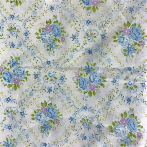 Vintage Fabric Remnant Cotton Lightweight Floral Blue Pink 38 X 32