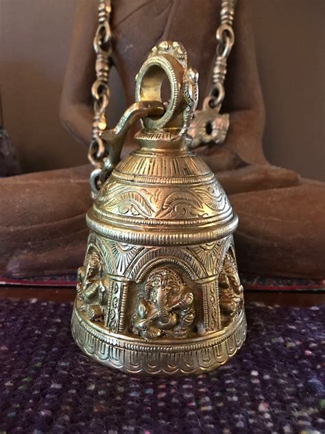 Solid Brass Ganesha Temple Bell With Heavy Chain And Hook 5 Lbs 6