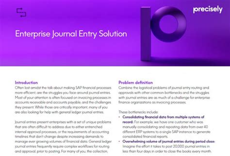 Enterprise Journal Entry Solution Description Precisely
