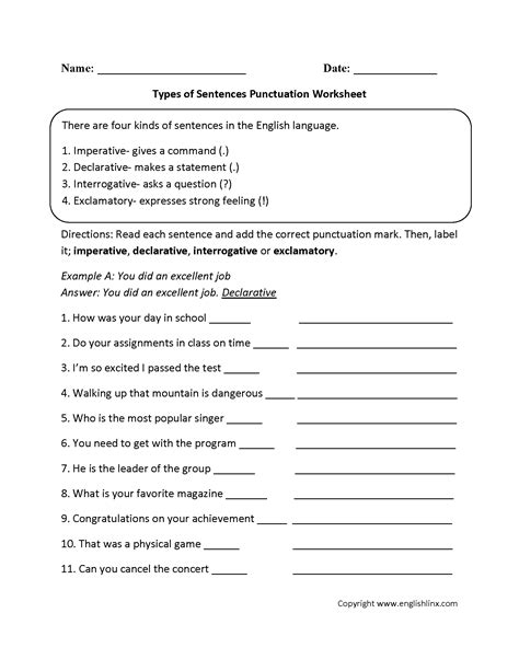 Check spelling or type a new query. Types of Sentences with Punctuation Worksheet | Englishlinx.com Board | Pinterest | Punctuation ...