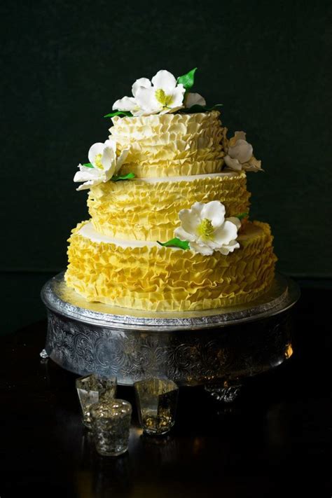 Yellow Ombre Ruffle Wedding Cake With Gumpaste Magnolias