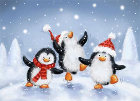 Three Penguins By Makiko Christmas Art Christmas Paintings