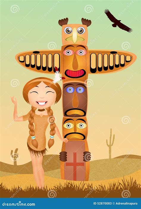 Indian Girl And Traditional Totem Stock Illustration Illustration Of Culture Indian 52870083