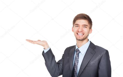 Handsome Young Business Man Holding Something On His Hands Stock Photo