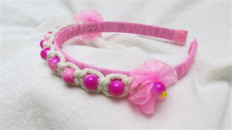 How To Decorate A Headband With Macrame And Pink Beads 104 Youtube