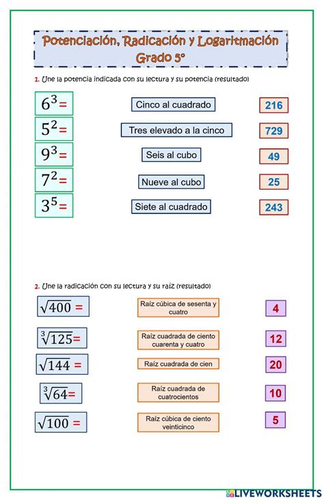 Ejercicio De Potenciación Radicación Y Logaritmación Ejercicios De