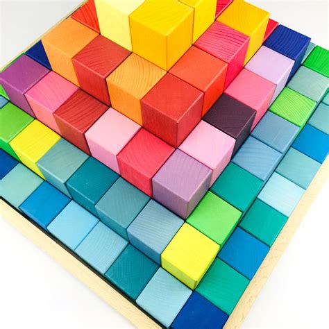 100pc Handmade Wooden Rainbow Colour Building Blocks Large Etsy