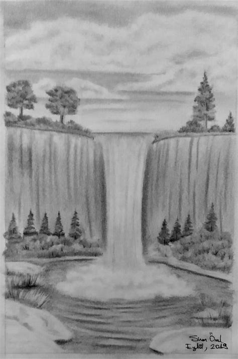 Waterfall Drawing 16x24 Drawing Scenery Waterfall Drawing Landscape