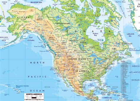 Physical Map Of North America With Roads And Major Cities North