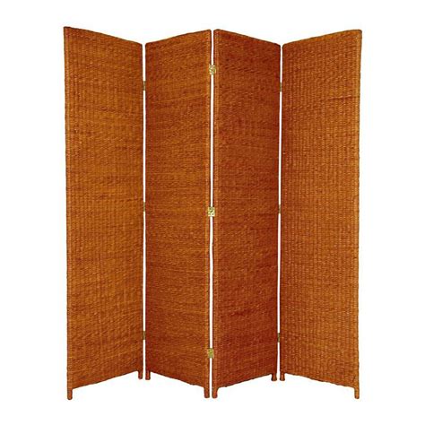Oriental Furniture Rush Grass 4 Panel Honey Wood And Rattan Folding