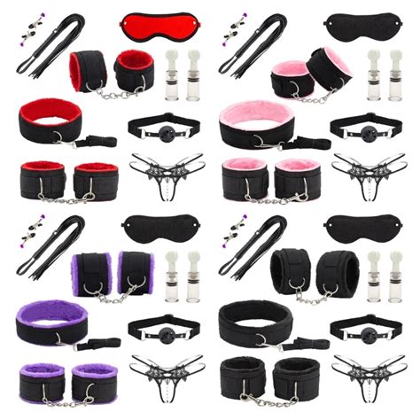 10pcs bed restraints kit bondage bundle blindfold handcuffs whip bdsm toy nipple clip exotic sex