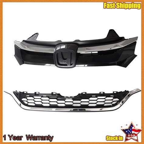 Front Upper And Lower Chrome Trim Mesh Bumper Grille Fit 2015 2016 Honda