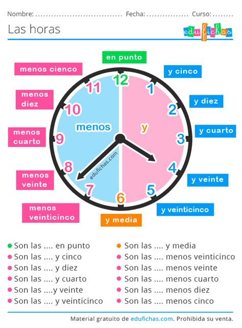 Fichas Imprimibles Para Aprender Las Horas Del Reloj Vlrengbr