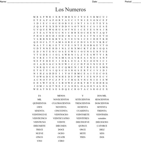 Spanish Numbers Word Search Printable Word Search Printable