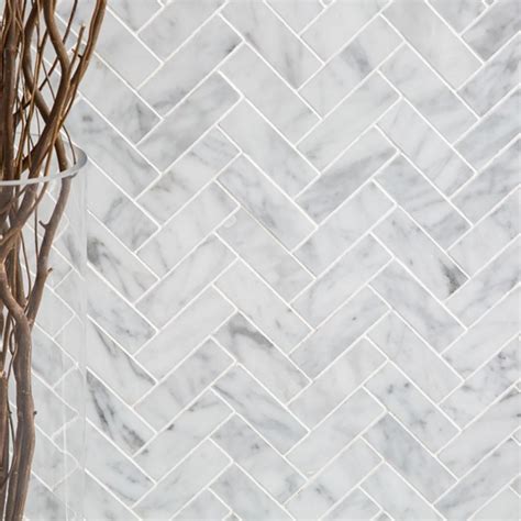 Bianco Carrara White Marble Mosaic Tile Herringbone X Inch