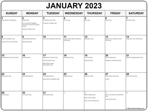 January 2023 Calendar With Holidays