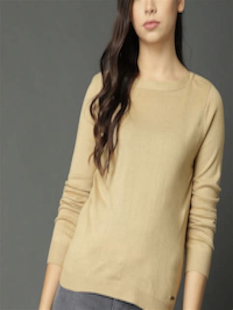 Buy Roadster Women Beige Solid Pullover Sweaters For Women 6397531