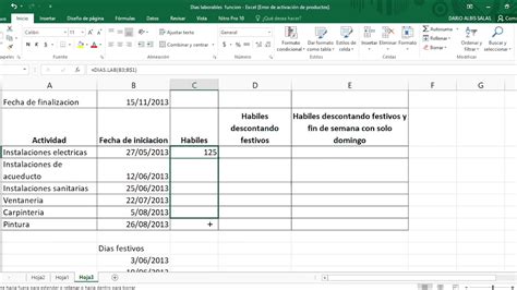 Como calcular el numero de días laborables entre dos fechas en Excel