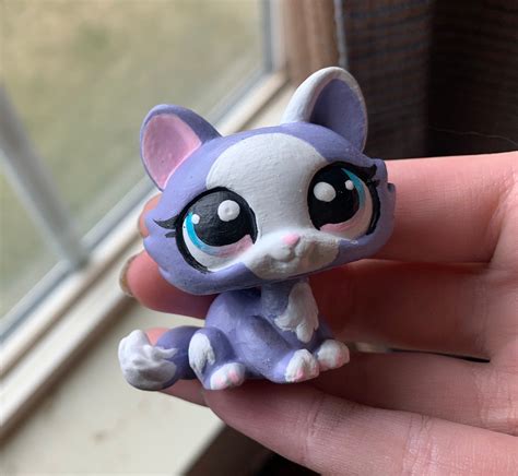 Lps Custom Crouching Cat Purple And White Accessories Etsy