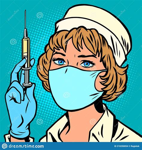 Nurse With A Syringe And A Vaccine Stock Vector Illustration Of Disease Medication 210250054