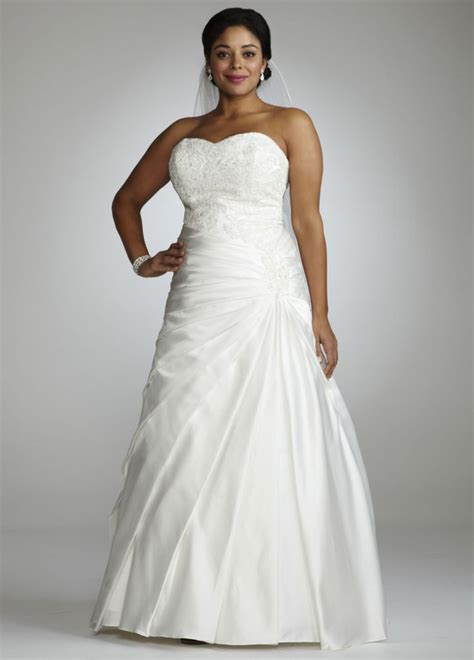 Davids Bridal Strapless A Line Satin Wedding Dress With Dropped Waist