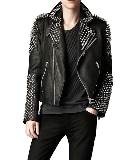 Silver Spikes Studded Motorcycle Leather Black Jacket