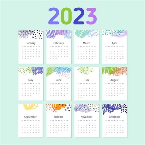 Modelo De Vetor De Calendário Anual 2023 Vetor Premium