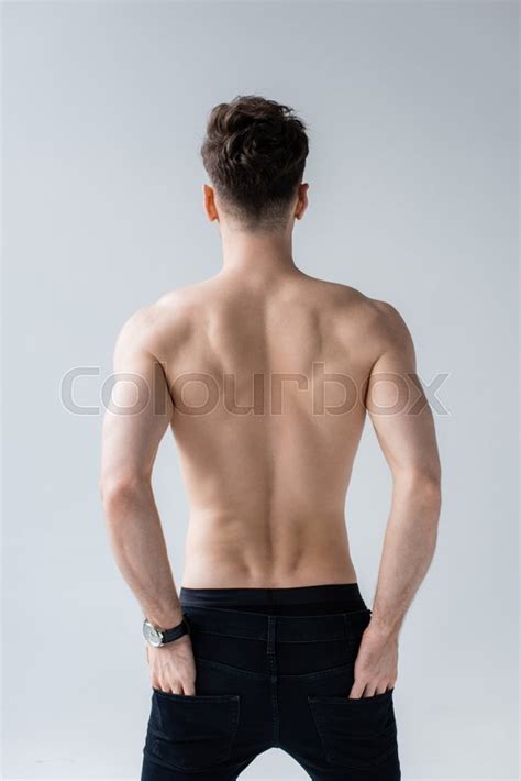Back View Of Shirtless Muscular Man In Stock Image Colourbox