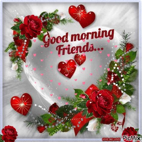 Good Morning Friends Heart And Rose  Pictures Photos