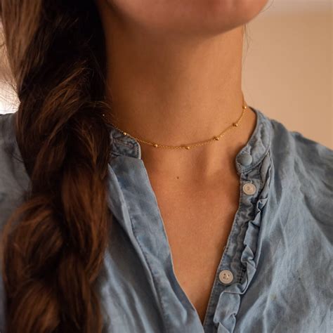 Dainty 14 K Gold Bead Choker Necklace By Elk Bloom