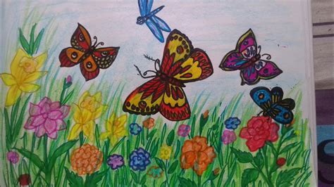 How To Draw Butterflies In The Garden Youtube