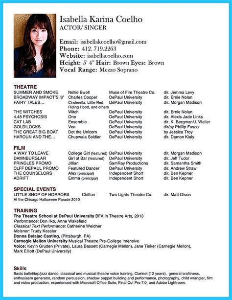 What does the ideal resume for actors look like. awesome Amazing Actor Resume Samples to Achieve Your Dream, | Acting resume template, Acting ...