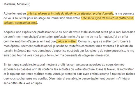 Lettre De Motivation Stage En Immersion Exemple Et Mod Le T L Charger