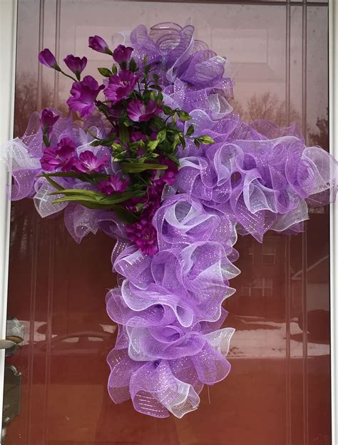 Easter Cross Deco Mesh Wreath Very Elegant Cross Made With Purple And